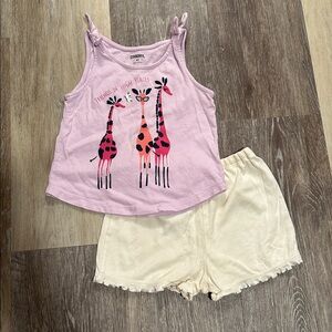 Girls Pink Giraffe Tank Top & Cream Shorts Set
